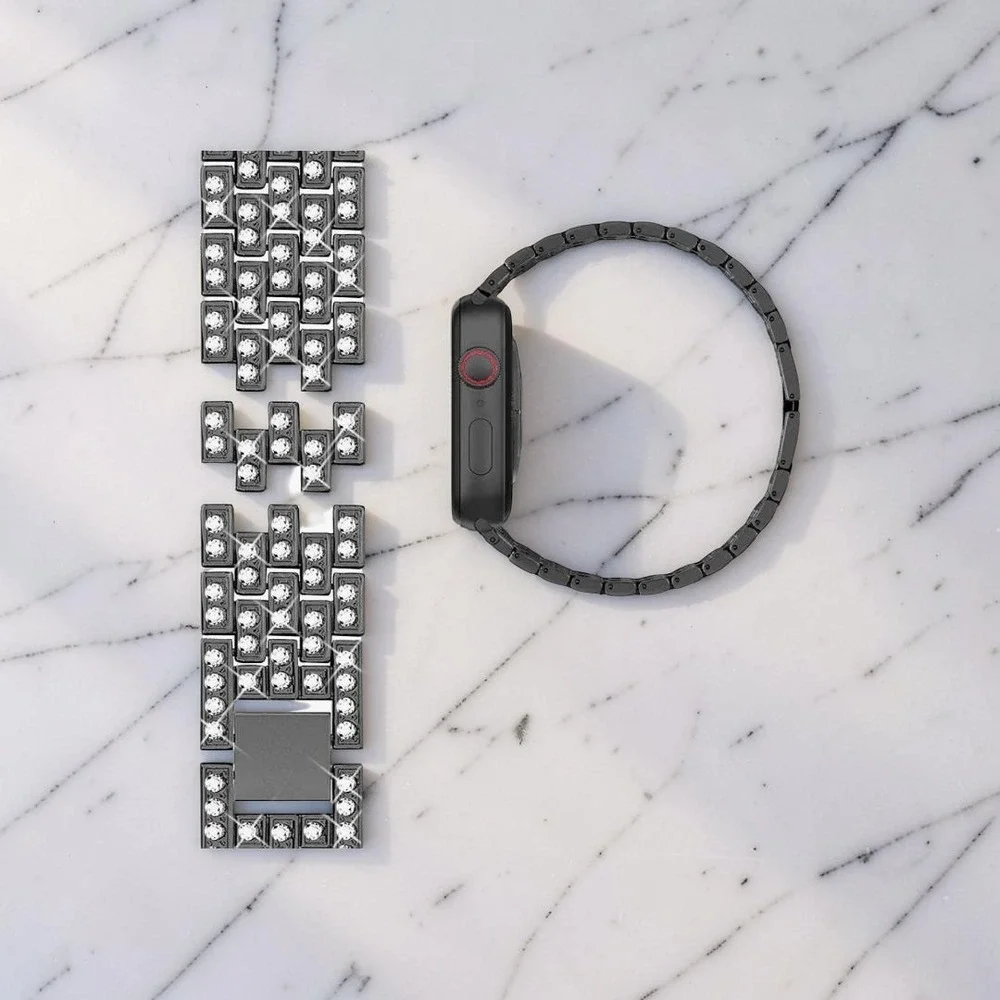 Bling Crystal Band and Bumper Case for Apple Watch Black Rhinestone Jewelry Link
